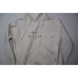 Happiness Project Embroidered Logo Hoodie Cream Off-White Small Sweatshirt